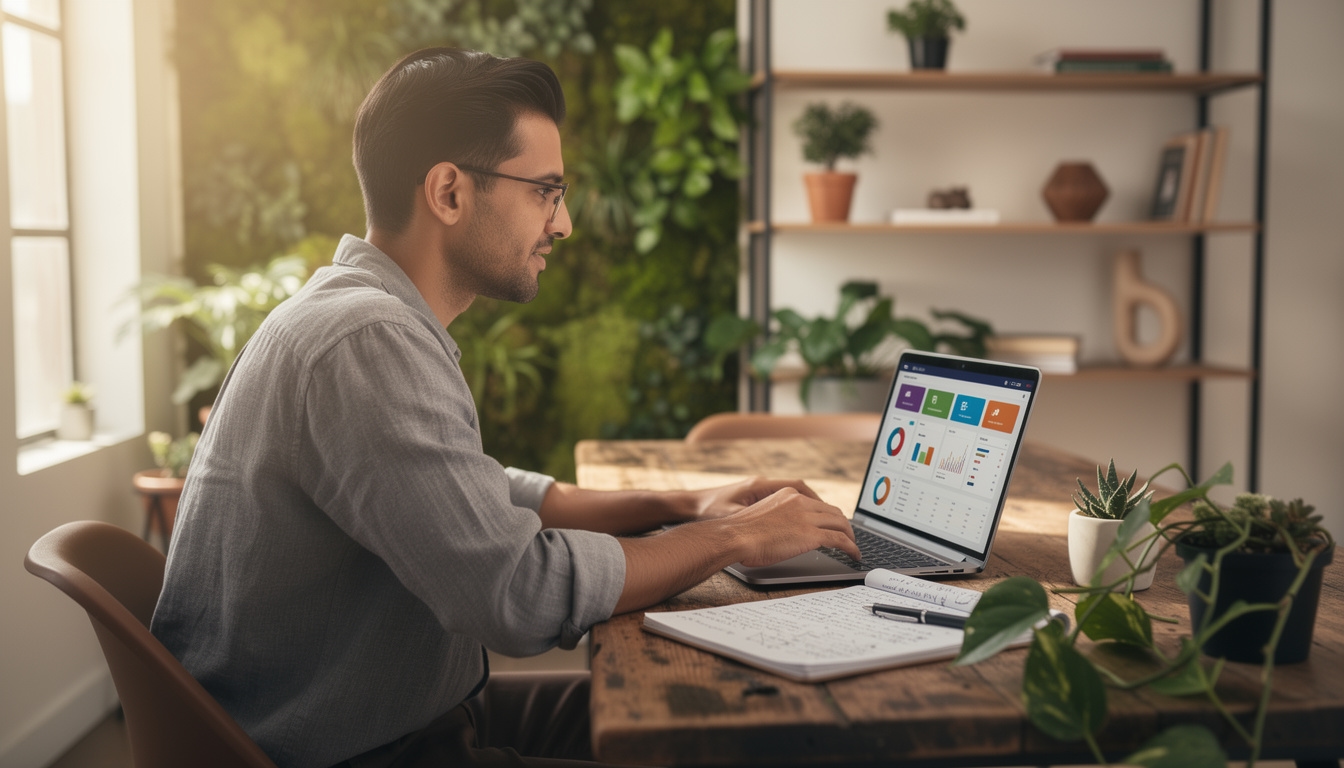 Emprendedor aprendiendo auditoría web en su ordenador portátil